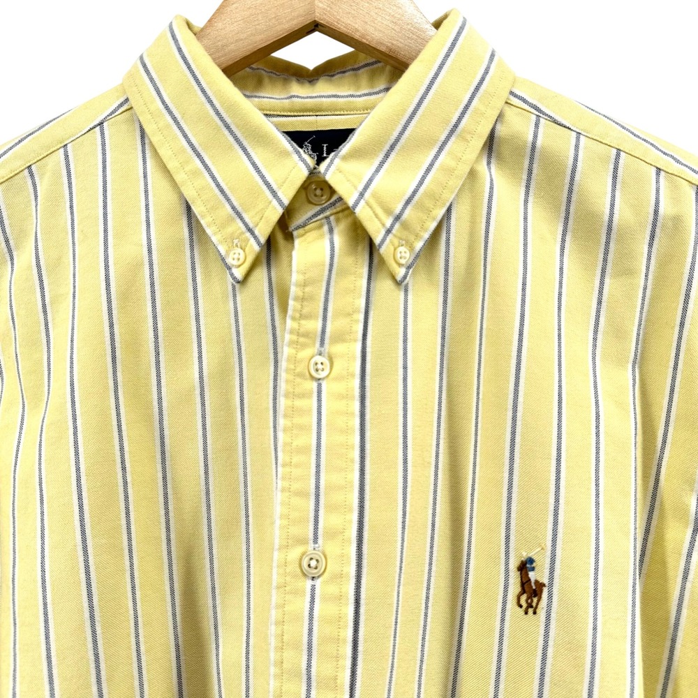 Ralph Lauren Mens Classic Fit Striped Oxford Shirt Yellow Navy 16.5 34/35 L